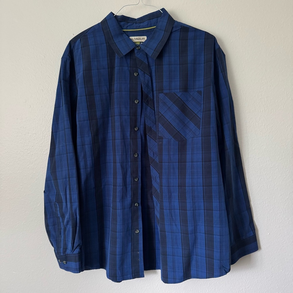 Magellan Outdoors Blue Plaid Button-Down Shirt | XL Classic Fit $28